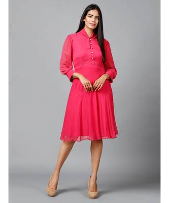 Women's Pink Chiiffon Casual Midi Dress 1