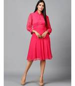 Women's Pink Chiiffon Casual Midi Dress