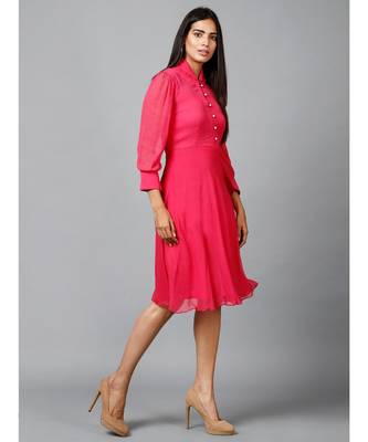 Women's Pink Chiiffon Casual Midi Dress 3