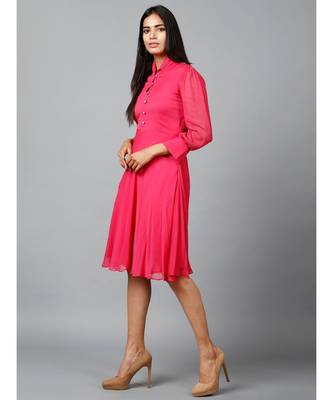 Women's Pink Chiiffon Casual Midi Dress 4