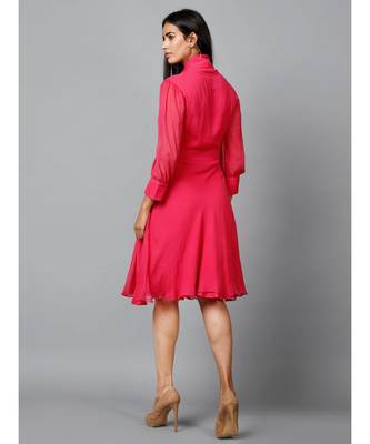 Women's Pink Chiiffon Casual Midi Dress 5