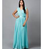 Women's Pleats Drape Georgette Party/ Evening Gown in Blue
