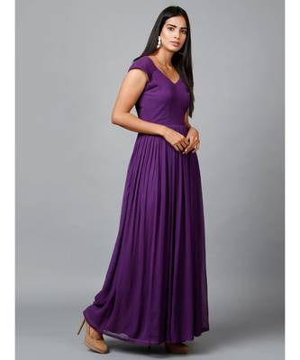 Women's Drape Chiffon Party/ Evening/ Gown in Purple 2