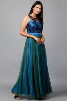 Blue Green Net Gown