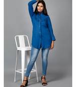 Blue Shirt with Ruffle Yoke and Cuff