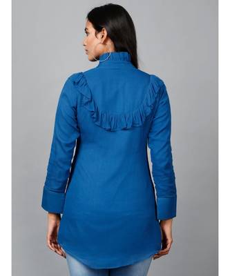 Blue Shirt with Ruffle Yoke and Cuff 5