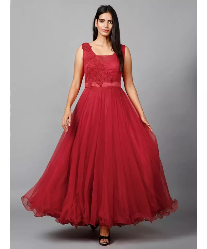 Red Net Bridesmaid Gown