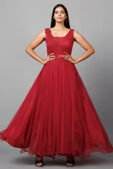 Red Net Bridesmaid Gown