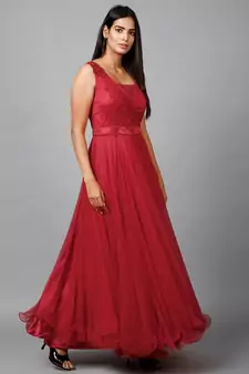 Red Net Bridesmaid Gown