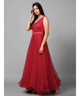 Red Net Bridesmaid Gown 4