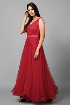 Red Net Bridesmaid Gown
