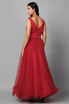 Red Net Bridesmaid Gown