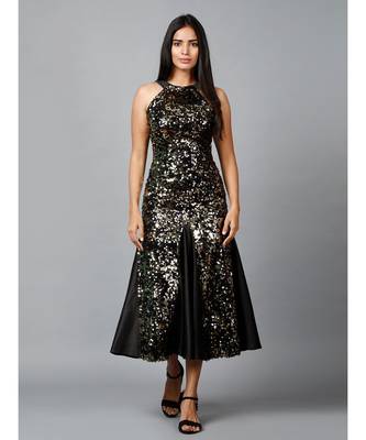 Gold Sequins Halter Neck  Mermaid Dress 1