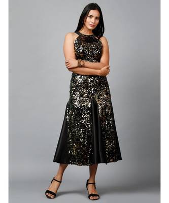 Gold Sequins Halter Neck  Mermaid Dress 2