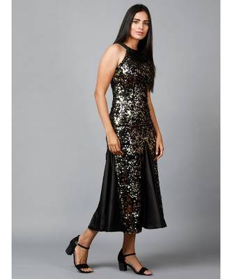 Gold Sequins Halter Neck  Mermaid Dress 3