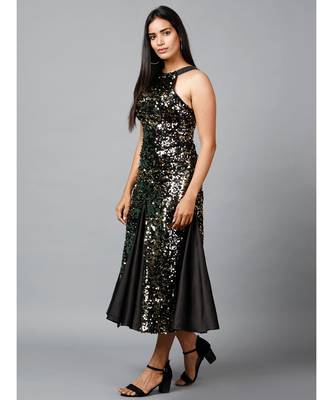 Gold Sequins Halter Neck  Mermaid Dress 4