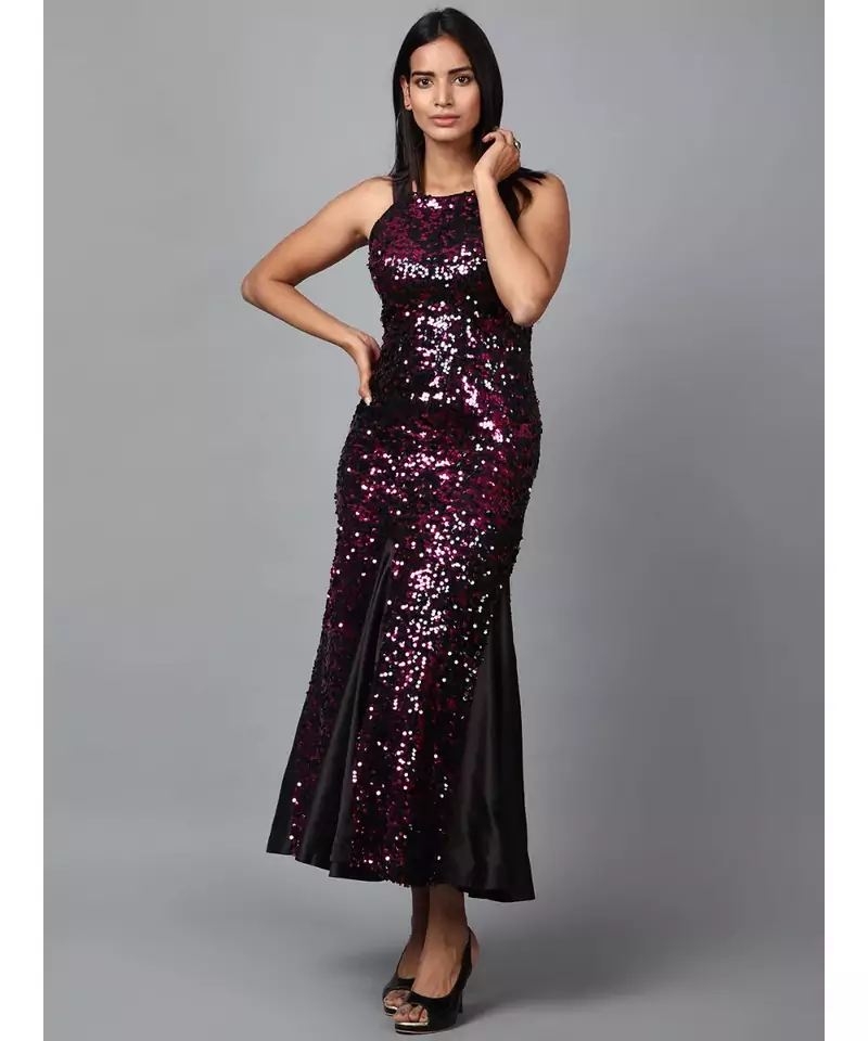 Pink Sequins Halter Neck Mermaid Dress