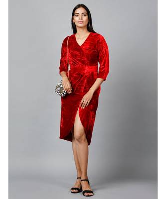 Red Velvet Drape Party Dress 1
