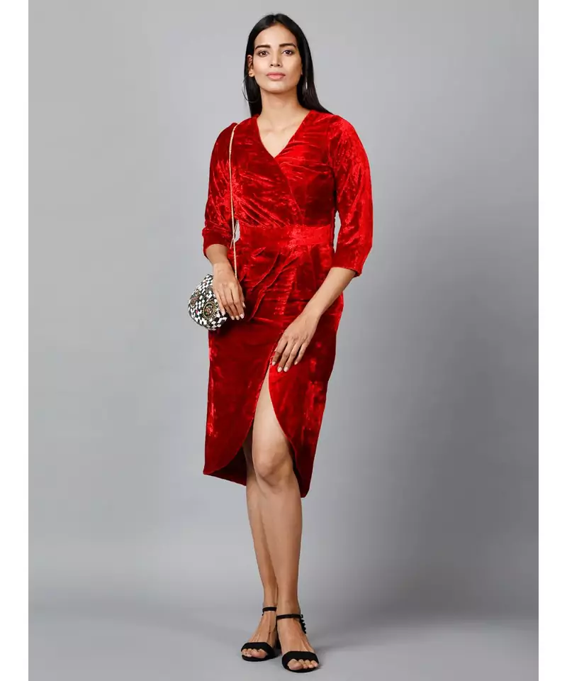 Red Velvet Drape Party Dress