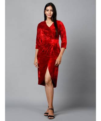 Red Velvet Drape Party Dress 2
