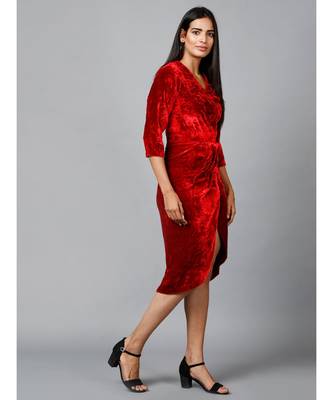 Red Velvet Drape Party Dress 3