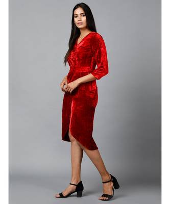 Red Velvet Drape Party Dress 4