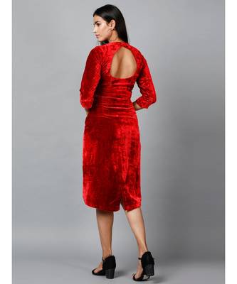 Red Velvet Drape Party Dress 5