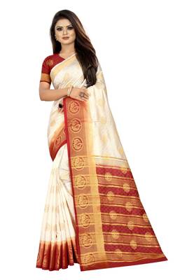 White woven art silk saree with blouse 1