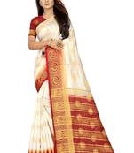 White woven art silk saree with blouse
