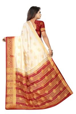 White woven art silk saree with blouse 2