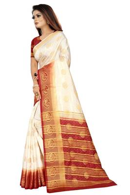 White woven art silk saree with blouse 3