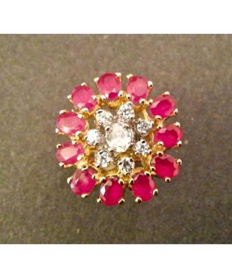 Red Alloy Yellow Gold Plated American Diamond Floral Ring 1