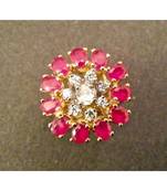 Red Alloy Yellow Gold Plated American Diamond Floral Ring