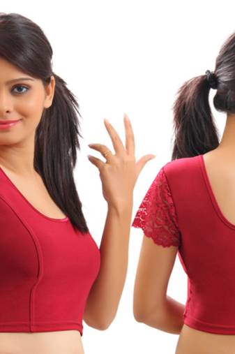 Maroon Lycra Stretchable Blouse & Crop Top-L
