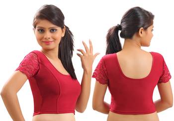 Maroon Lycra Stretchable Blouse & Crop Top-L 2