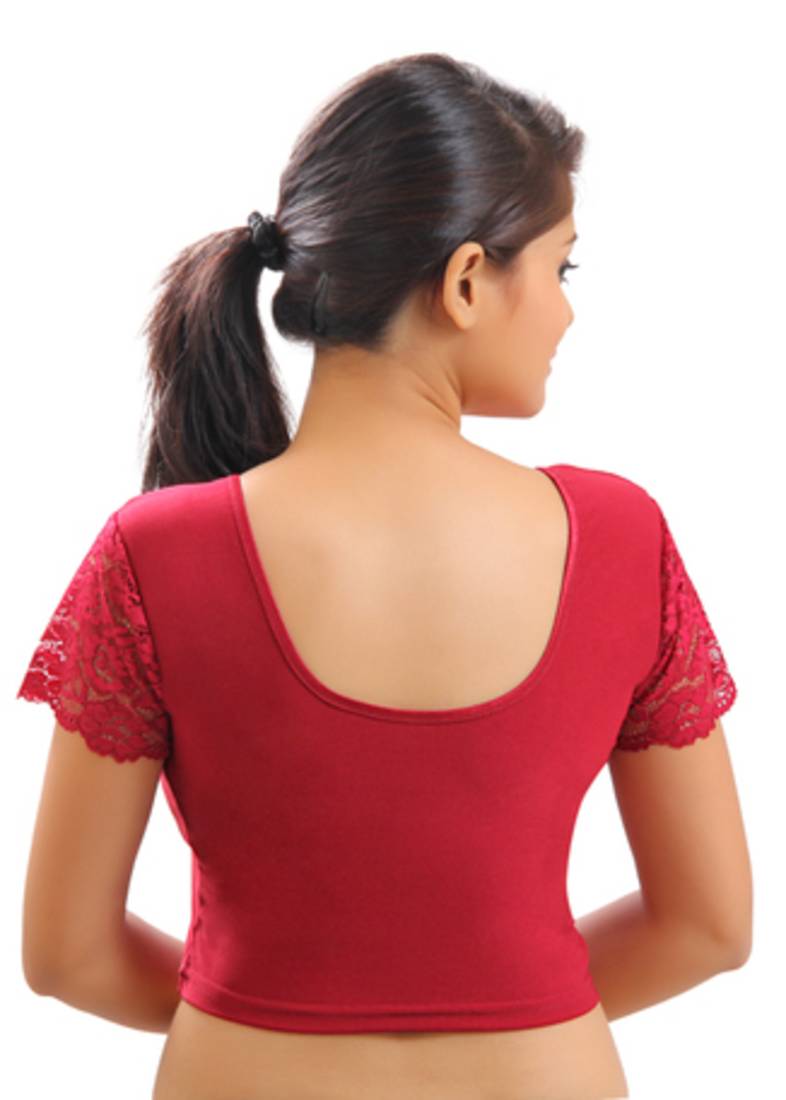 Maroon Lycra Stretchable Blouse & Crop Top-L