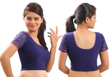 Navy Blue Lycra Stretchable Blouse & Crop Top-L 2