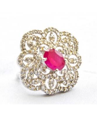 Silver Ornate Ruby Diamond Coctail Ring 1