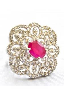 Silver Ornate Ruby Diamond Coctail Ring