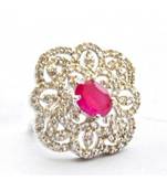 Silver Ornate Ruby Diamond Coctail Ring