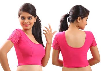 Pink Lycra Stretchable Blouse & Crop Top-L 1