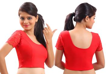 Red Lycra Stretchable Blouse & Crop Top-L 1