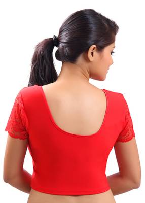 Red Lycra Stretchable Blouse & Crop Top-L 4
