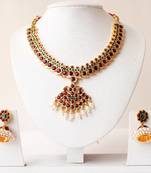 Beautiful Gold Tone Kemp Green Temple Necklace Set 