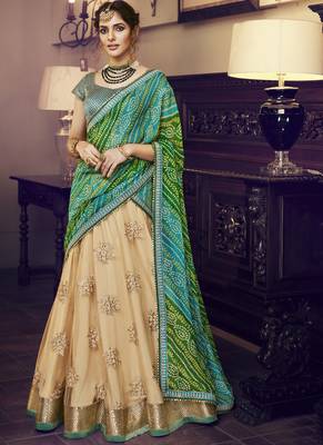 Cream Designer Wedding Wear Embroidery Lehenga 1