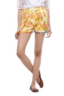 Yellow printed cotton shorts