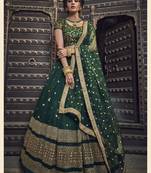 Green Zari & Sequins Embroidered Net Semi Stitched bridal lehenga With Premium Quality