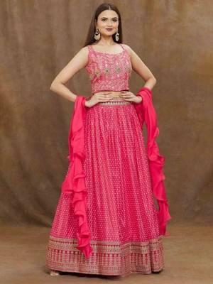 Delightful Pink Digital Printed and Heavy Embroidery with Savorski Chinon wedding & party wear lehenga choli 1