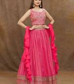 Delightful Pink Digital Printed and Heavy Embroidery with Savorski Chinon wedding & party wear lehenga choli