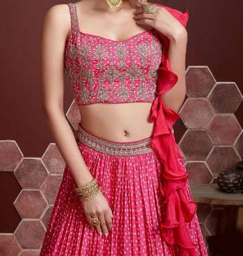 Delightful Pink Digital Printed and Heavy Embroidery with Savorski Chinon wedding & party wear lehenga choli 2